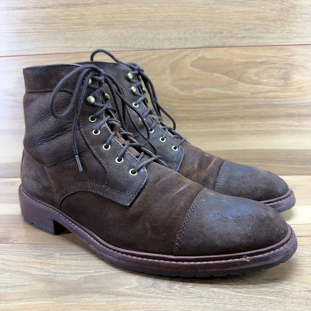 Johnston & Murphy Collection Cap Toe Boot Mens 10.5 M Brown Nubuck Faux Fur